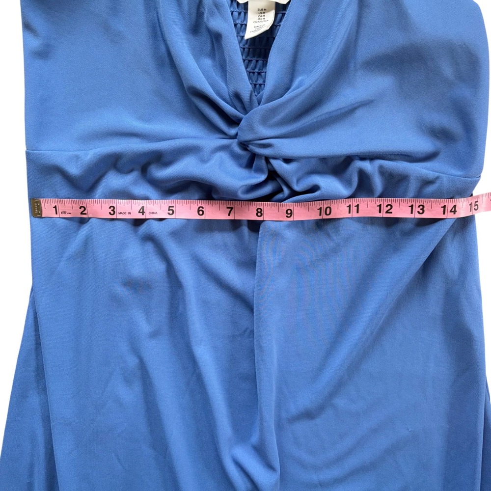 H&M Blue Twist Front Spaghetti Strap Dress Medium Coastal Summer Vacation Travel - Picture 9 of 10